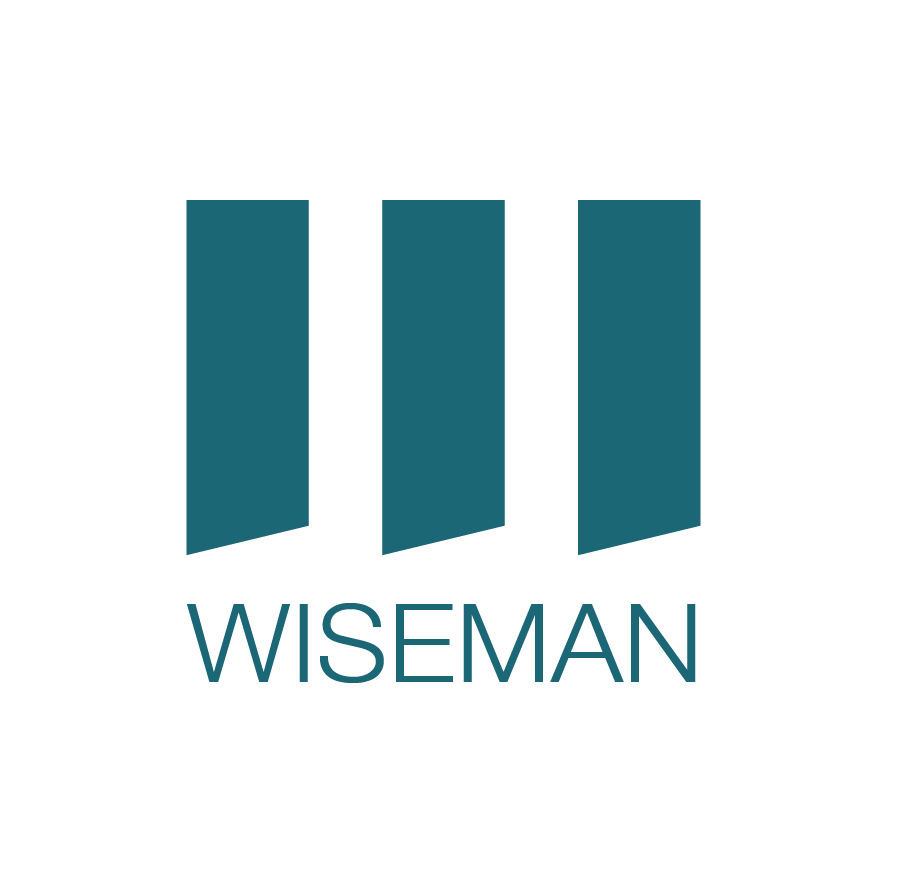 The image shows a logo with three vertical bars and the word "WISEMAN" below it.